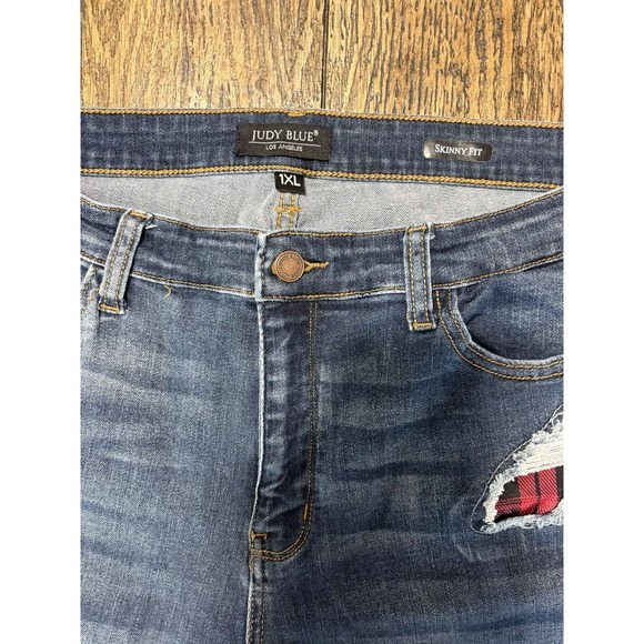 Judy Blue Women Buffalo Plaid Patch skinny fit jeans Distressed 1XL Stretch - Picture 4 of 4